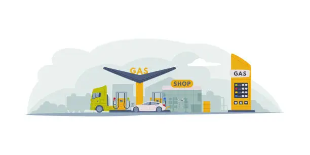 Vector illustration of Gas Filling Station as Facility Selling Fuel for Motor Vehicle Vector Illustration