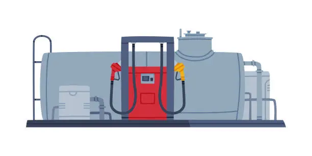 Vector illustration of Gas Filling Station with Tank and Gasoline Pump as Facility with Fuel for Motor Vehicle Vector Illustration