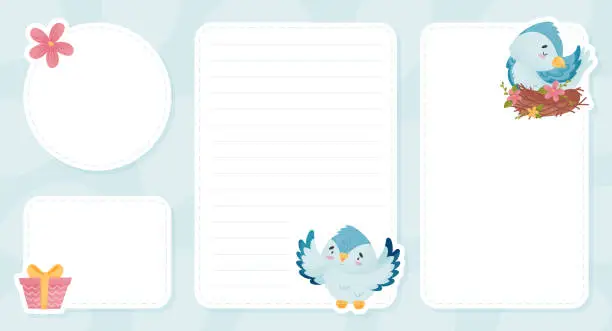 Vector illustration of Empty Card with Cute Blue Bird with Wings and Beak Vector Template