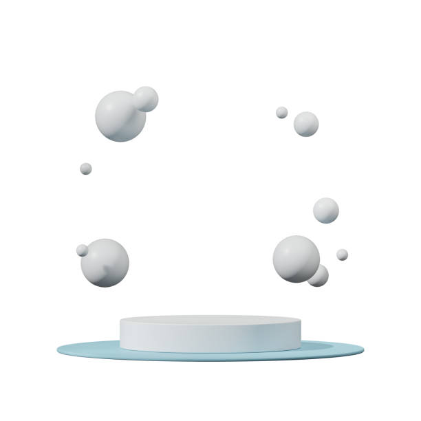 istock in square floating sphere, 3d rendering transparent background of white and blue podium 2073634607