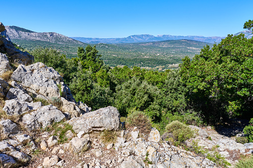 Rugged, wild landscape in Dorgali Municipality. Province of Nuoro. Sardinia. Italy.