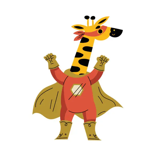 Vector illustration of Giraffe Animal Superhero Character Dressed in Mask and Cape Vector Illustration