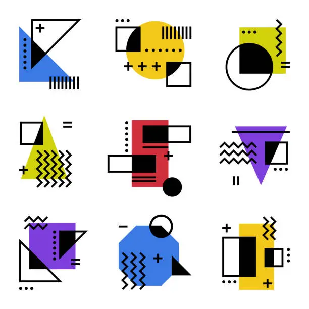 Vector illustration of Modern Geometric Shapes in Minimal Style and Basic Forms Vector Composition Set