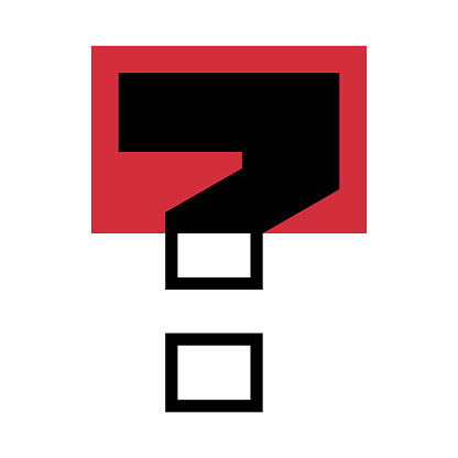 Question Mark or Interrogation Point with Red Rectangle Geometric Shape as Punctuation Mark Vector Illustration. Typographical Symbol and Sign for Correct Understanding of Written Text