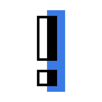 Exclamation Mark with Blue Rectangle Geometric Shape as Punctuation Mark Vector Illustration. Typographical Symbol and Sign for Correct Understanding of Written Text