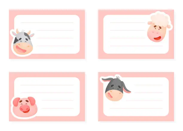 Vector illustration of Cute Animal Empty Note or Reminder Card Vector Template