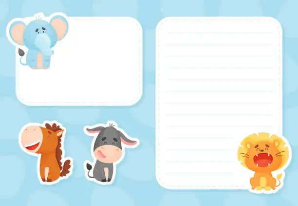 Vector illustration of Cute Animal Empty Note or Reminder Card Vector Template