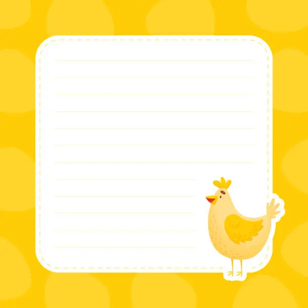 Vector illustration of Cute Chick at Empty Note or Reminder Card Vector Template