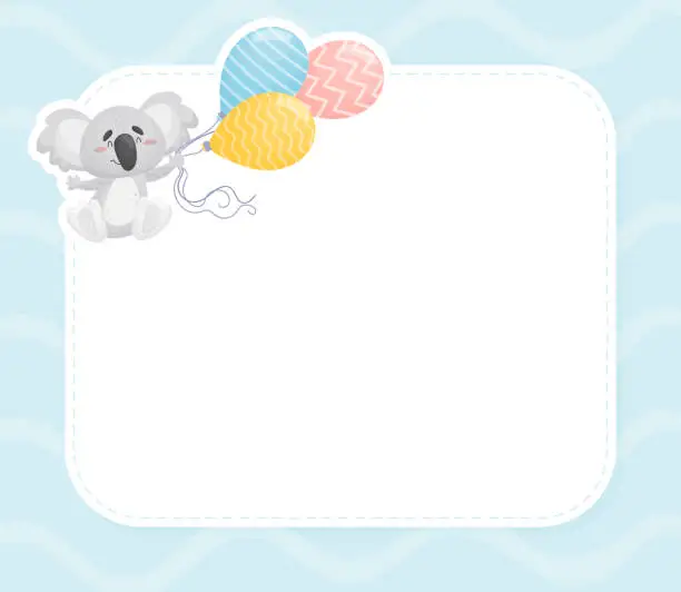 Vector illustration of Cute Koala Animal with Balloons Empty Card Vector Template