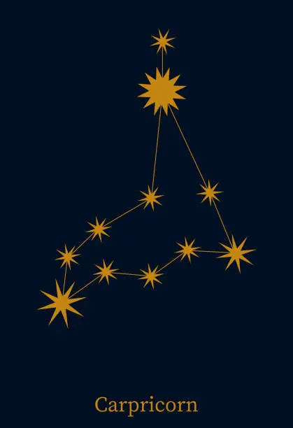 Vector illustration of Capricorn zodiac constellation. Symbol astrological horoscope. Vector illustration minimalist style.