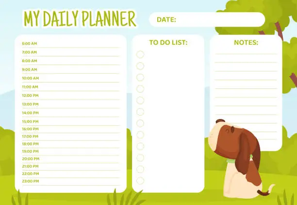 Vector illustration of Cartoon Beagle Dog Character Daily Planner Vector Template