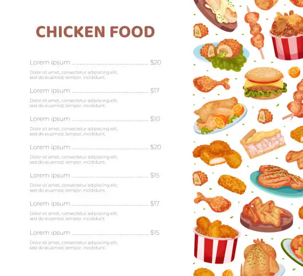 Vector illustration of Tasty Chicken Food Menu Banner Design with Served Dish Vector Template