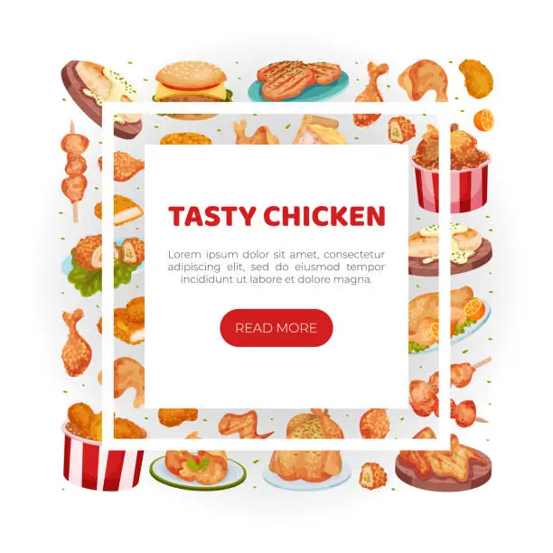 Vector illustration of Tasty Chicken Food Banner Design with Served Dish Vector Template