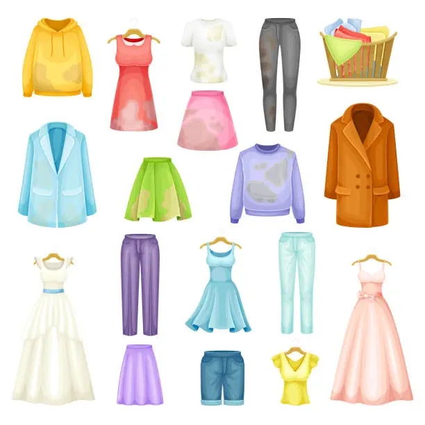 Vector illustration of Clean and Dirty Clothing with Stain Big Vector Set