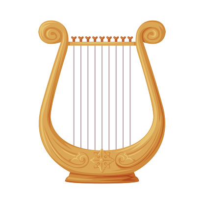 Harp Stringed Musical Instrument as Greece Object and Traditional Cultural Symbol Vector Illustration. Indigenous Greek Country Attribute Concept