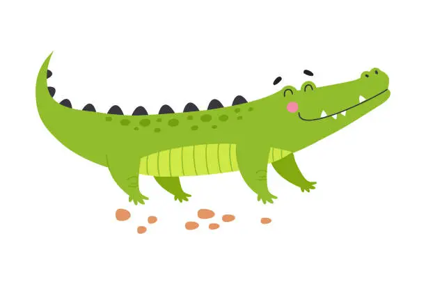Vector illustration of Happy Green Crocodile or Gator Animal with Sharp Teeth Vector Illustration