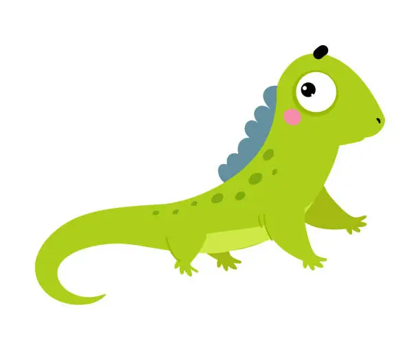 Vector illustration of Happy Green Iguana Animal with Long Tail Vector Illustration