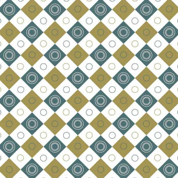 Vector illustration of Retro vintage patterns of squares and circles arranged in a checkerboard pattern. Seamless vector checkered pattern.