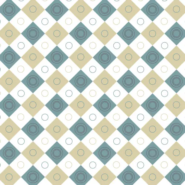 Vector illustration of Retro vintage patterns of squares and circles arranged in a checkerboard pattern. Seamless vector checkered pattern.