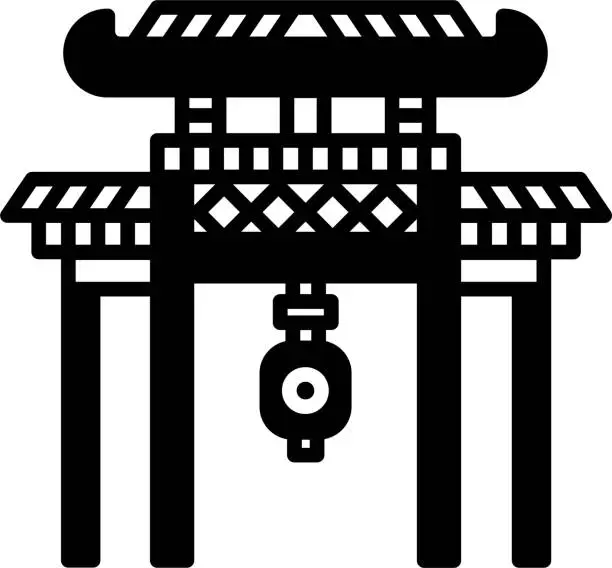 Vector illustration of Gong Bell glyph and line vector illustration