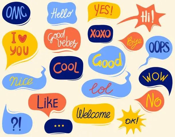 Vector illustration of Set of stickers with message words