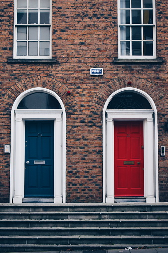 different colored doors in Dublin, Ireland, on November 18, 2019