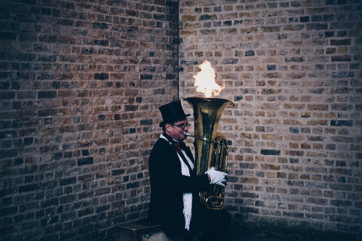 street musician playing the saxophone in London, England on October 25, 2017