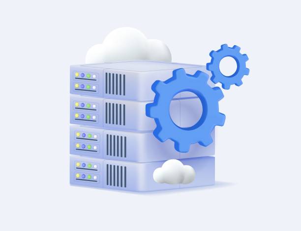 ilustrações de stock, clip art, desenhos animados e ícones de network server, cloud storage, database backup icon. remote server service, hosting datacenter, compute and connection - base de dados