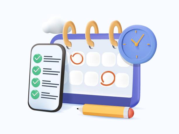 istock Time management business concept. All-in-one workspace, manager calendar. Planning and scheduling. Organization 3D 2073828140
