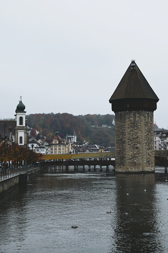 famous pedestrian bridge in the center of Lucerne in Switzerland on November 20, 2019