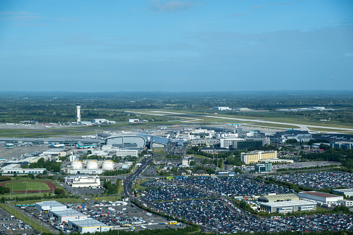 Aerial view of Dublin Airport Car park and terminal