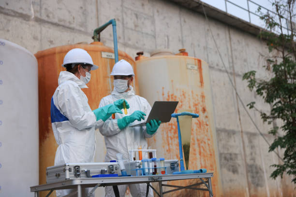 istock Biologists and wastewater treatment experts Conduct water quality simulation experiments. at the wastewater treatment plant 2073931098
