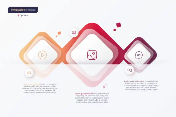 Vector illustration of Vector gradient minimalistic infographic template composed of 3 rounded squares