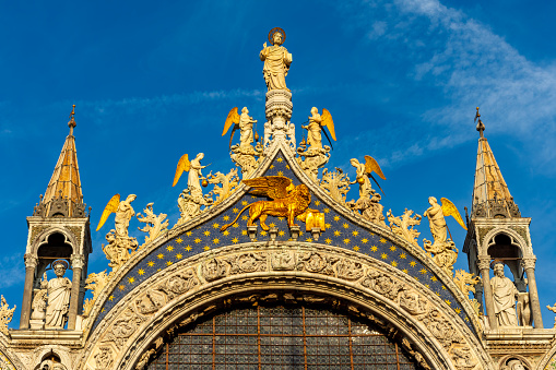 Decorations of Saint Mark's basilica (Basilica di San Marco) facade in Venice, Italy