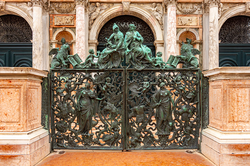 Bronze gate of Loggetta del Sansovino at Campanile tower on St. Mark's square, Venice, Italy