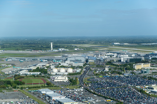 Aerial view of Dublin Airport Car park and terminal