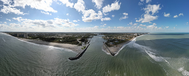 An aerial view of Jupiter Inlet in Florida, USA