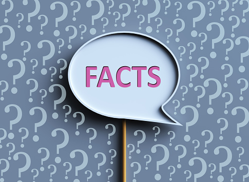 ''FACTS'' word on speech bubble with question marks