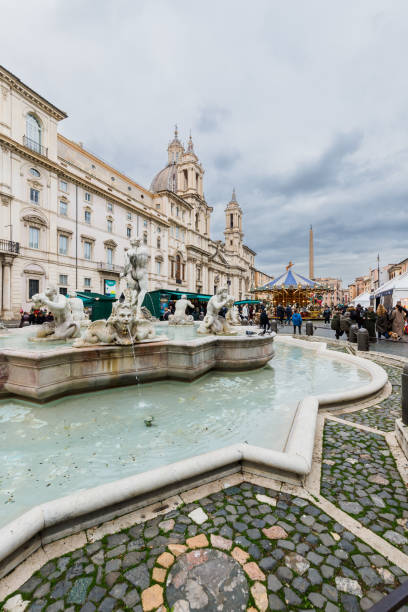 navona square and its fountains in rome, italy - rome cafe art italy fotografías e imágenes de stock