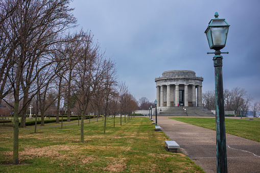 Vincennes, IN, USA, March 3, 2024: George Rogers Clark National Historical Park on the banks of the Wabash River at what is believed to be the site of Fort Sackville. Schoolchildren visit the park.