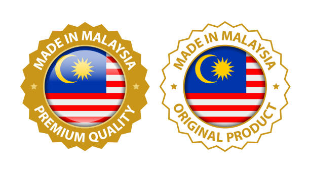 Made in Malaysia. Premium Quality and Original Product Stamp. Vector Glossy Icon with National Flag. Seal Template vector art illustration