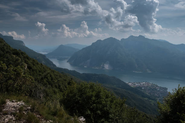 Observing the lake Como from the mountain when going for a hike in Italy