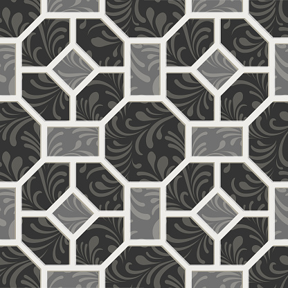 Stylish floral geometric line seamless pattern. Artistic arabesque minimal ornamental texture in abstract mosaic style