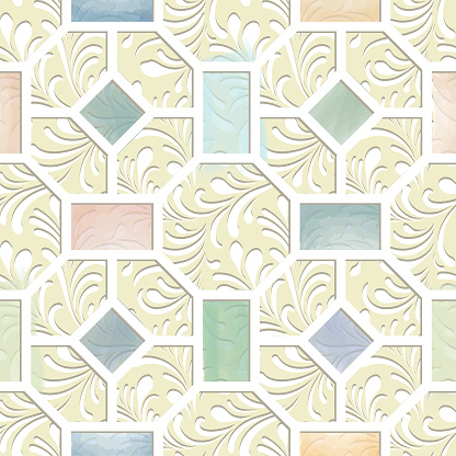 Stylish floral geometric line seamless pattern. Artistic arabesque minimal ornamental texture in abstract mosaic style