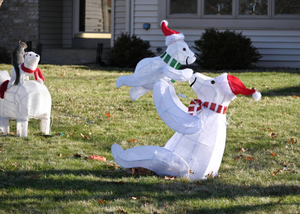 Outdoor Christmas decorations in the front yard.