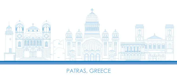 Vector illustration of Outline Skyline panorama of city of Patras, Greece