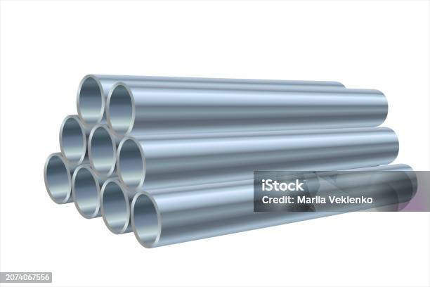 Pipe Stack Top View Stack Of Steel Pipes In Realistic Style Stock Illustration - Download ...