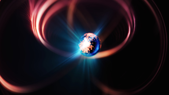 Nuclear fusion - 3d rendered image illustration  of a high-energy plasma core within a tokamak, symbolizing advanced nuclear fusion technology.
