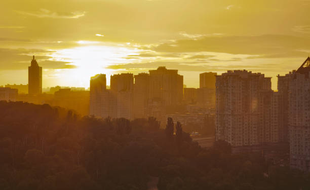 istock Unusual orange sunset in Kyiv, Ukraine. 2074157242