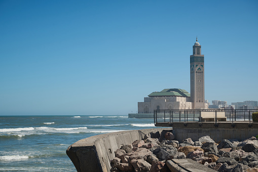 Hassan II mosque in Casablanca. View of the mosque Hassan 2 on the coastline of Casablanca, a Moroccan city in the North of Africa